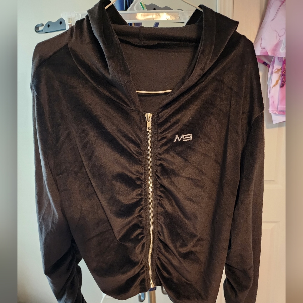 Black Mini Beast velveteen scrunched leggings and jacket sleeves jogging suit